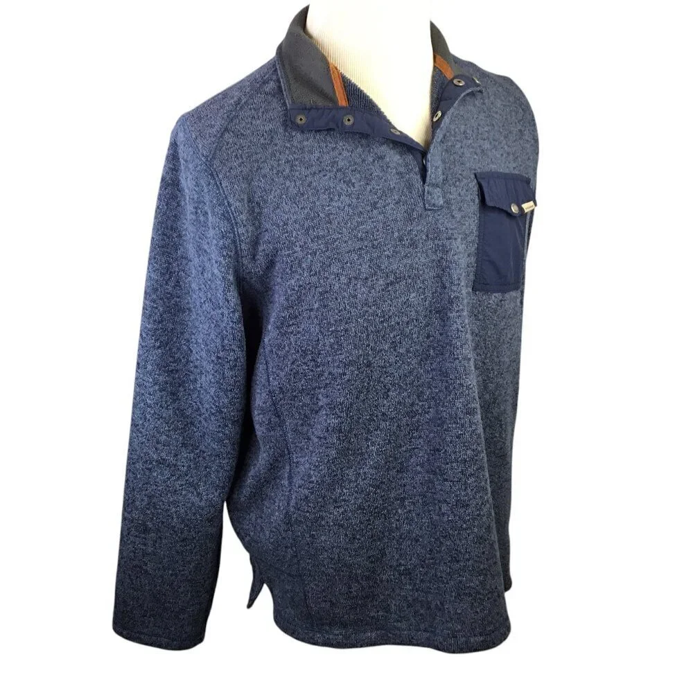Woolrich 1/4 Snap Sweater Blue Men's Large Pullover Fleece Line Knit Pocket Mock
